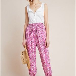 Anthropologie Pink Floral Harem Pants Joggers